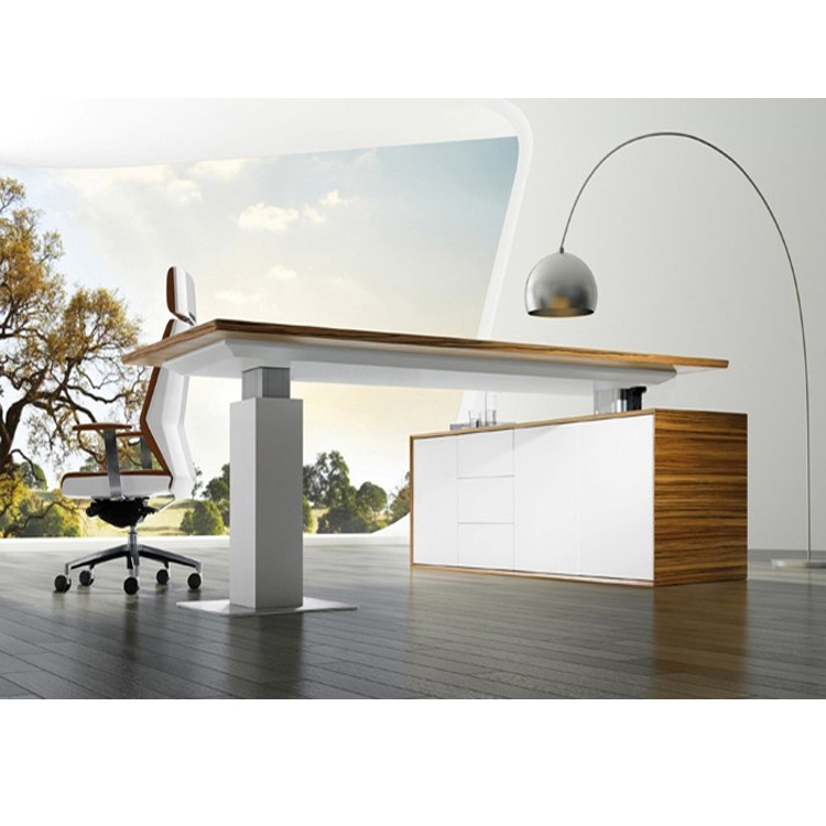 天时家具电动升降办公桌站立式电脑办公桌人体工学智能实木老板台