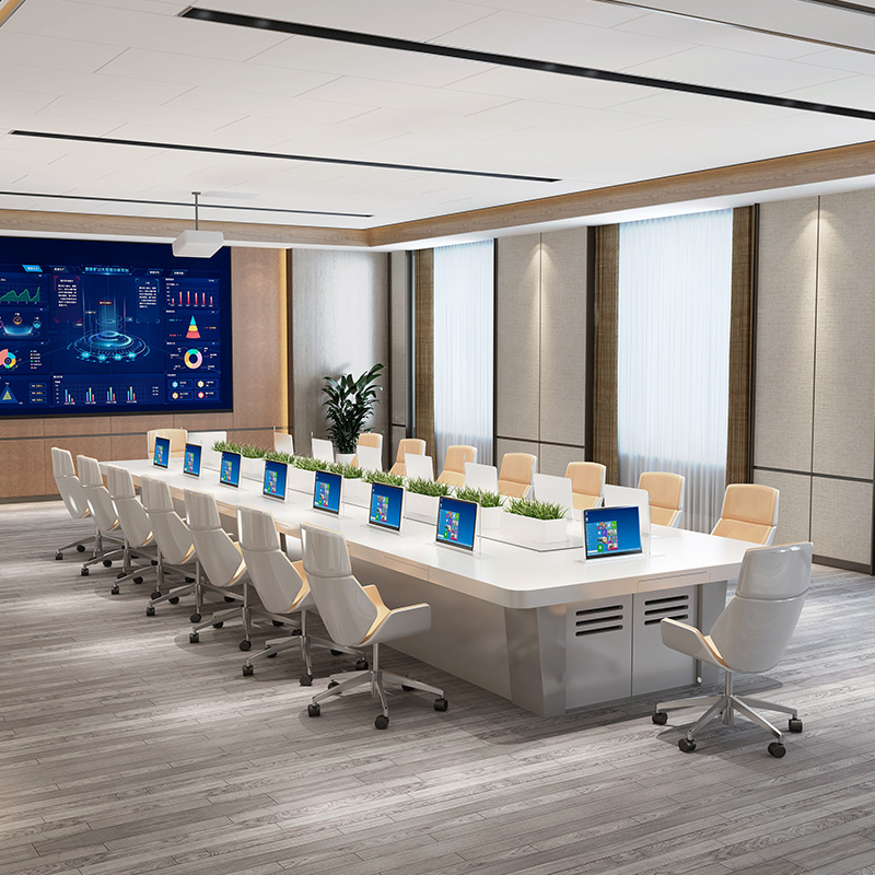 无纸化会议桌 烤漆办公家具无纸化智能升降会议桌长桌多功能油漆显示